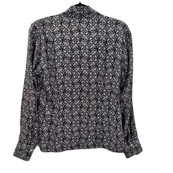 Tresori Silk Blouse Long Sleeve Spread Dagger Collar Button Up S Gray Retro 70s - Picture 6 of 12